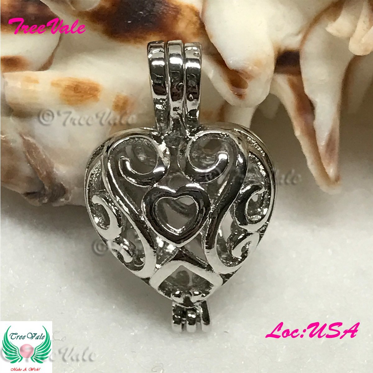 Angel Heart - Silver Plated - Locket Pearl Cage Pendant - Hold 6mm - 8mm Pearl