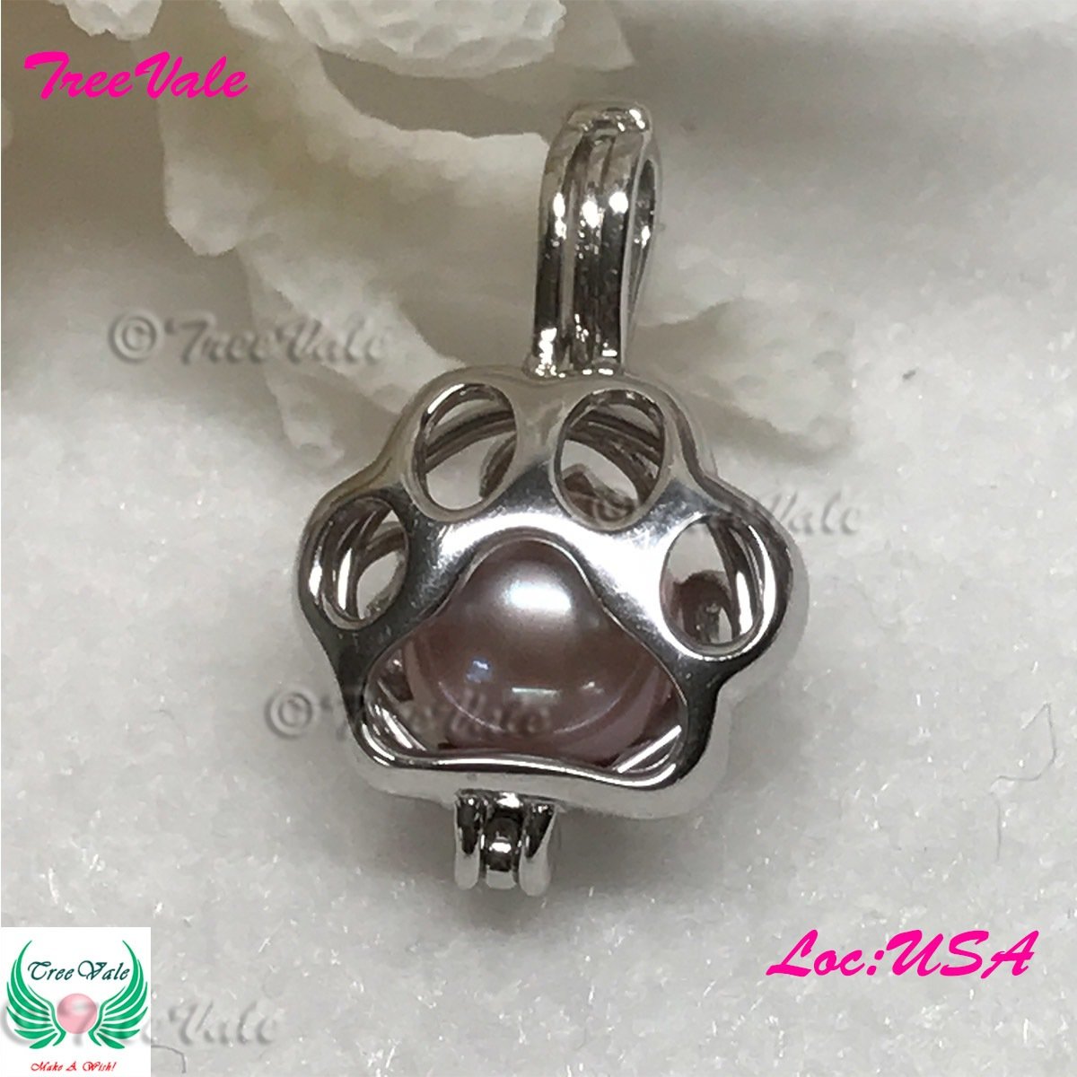 Bear Paw - Solid 925 Sterling Silver - Locket Pearl Cage Pendant - Hold 6mm-9mm Pearl