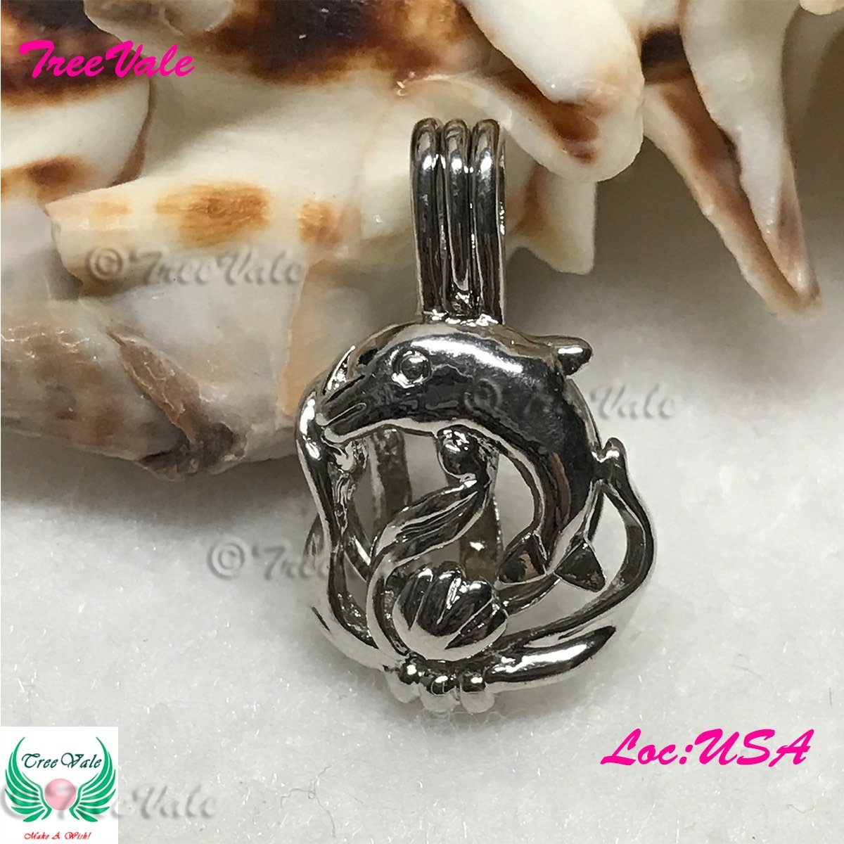 Ocean Dolphin - Silver Plated - Locket Pearl Cage Pendant - Hold 6mm - 7mm Pearl