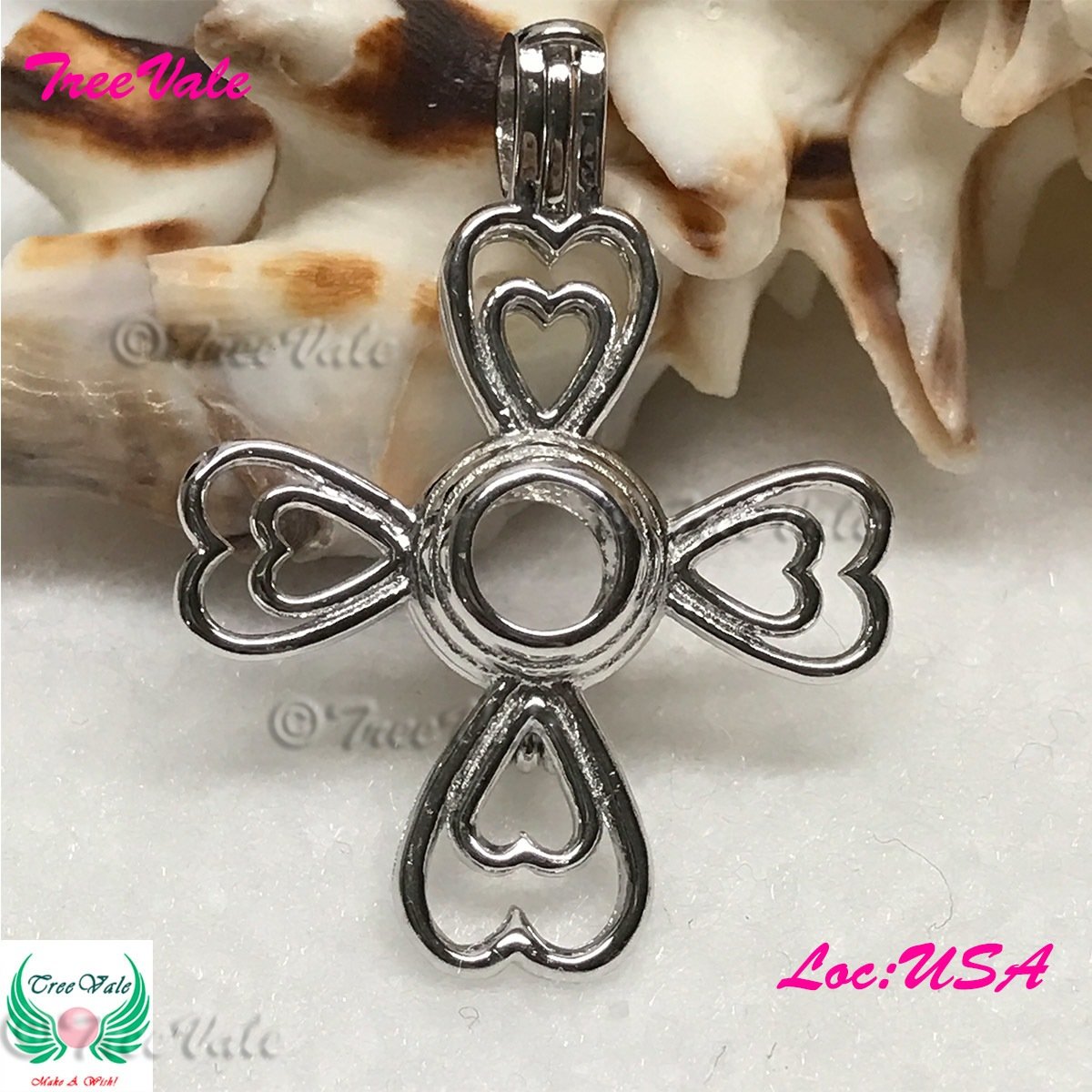 Cross Hearts - Silver Plated - Locket Pearl Cage Pendant - Hold 6mm - 9mm Pearl