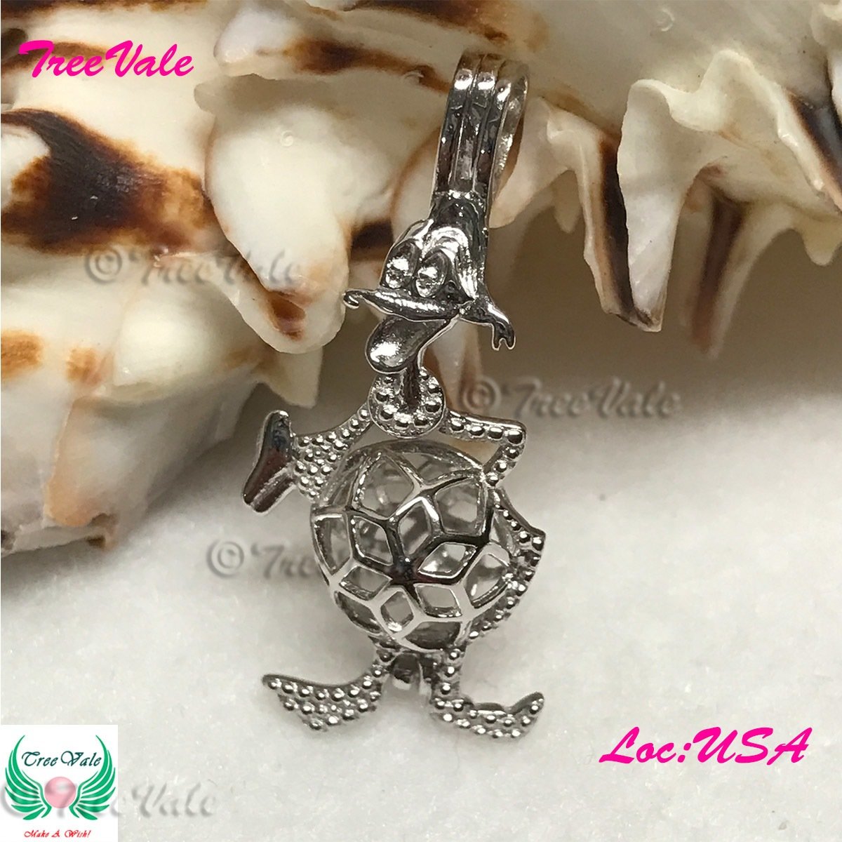 Duck McDuck - Solid 925 Sterling Silver - Locket Pearl Cage Pendant - Hold 6mm-8mm Pearl