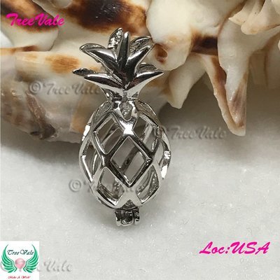 Hawaiian Pineapple - Solid 925 Sterling Silver - Locket Pearl Cage Pendant - Hold 6mm-8mm Pearl