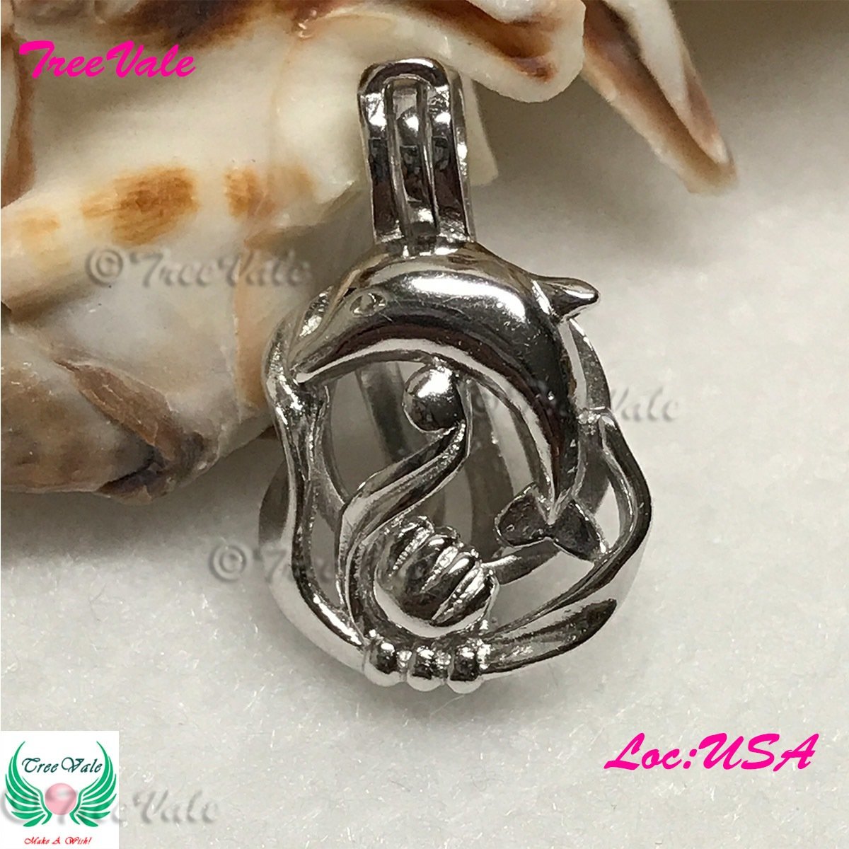 Ocean Dolphin - Solid 925 Sterling Silver - Locket Pearl Cage Pendant - Hold 6mm-9mm Pearl