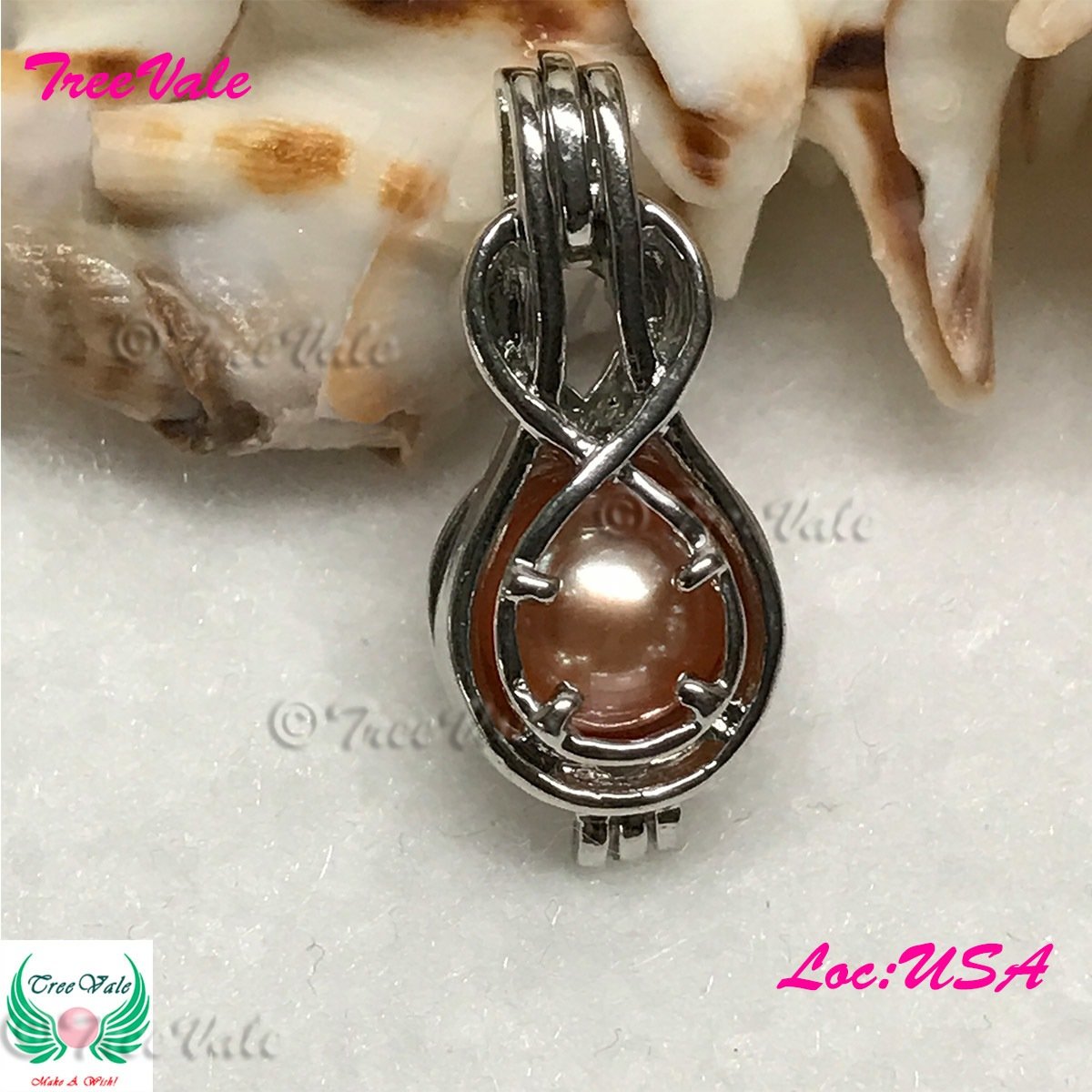Infinite Violin Guitar - Silver Plated - Locket Pearl Cage Pendant - Hold 6mm - 8mm Pearl