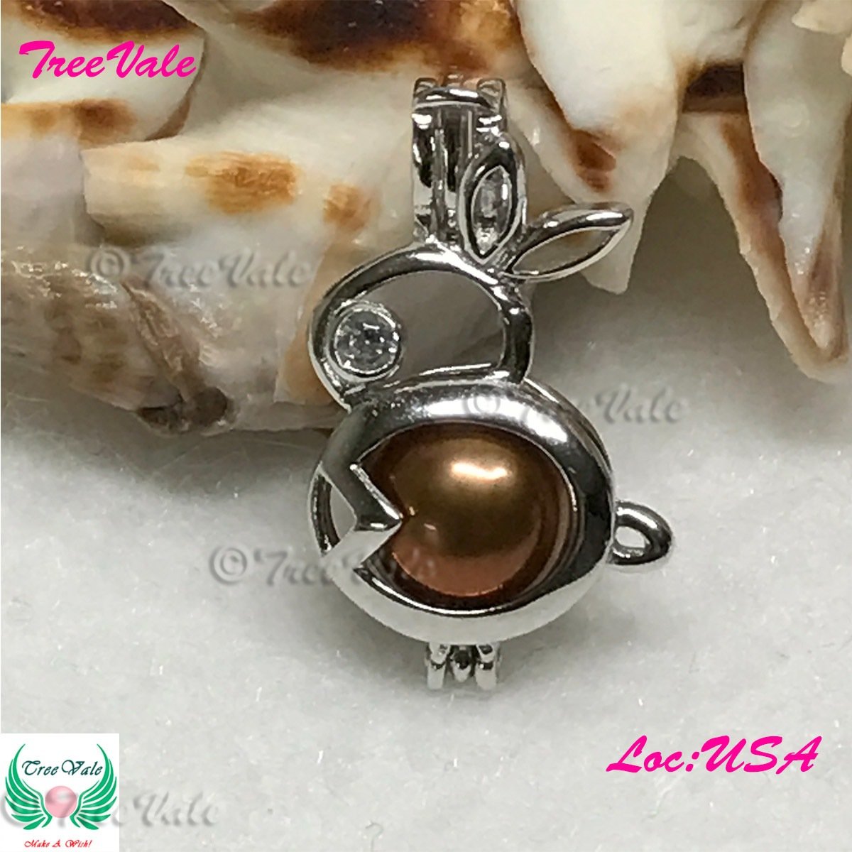 Bunny Rabbit - Solid 925 Sterling Silver - Locket Pearl Cage Pendant - Hold 6mm-8mm Pearl