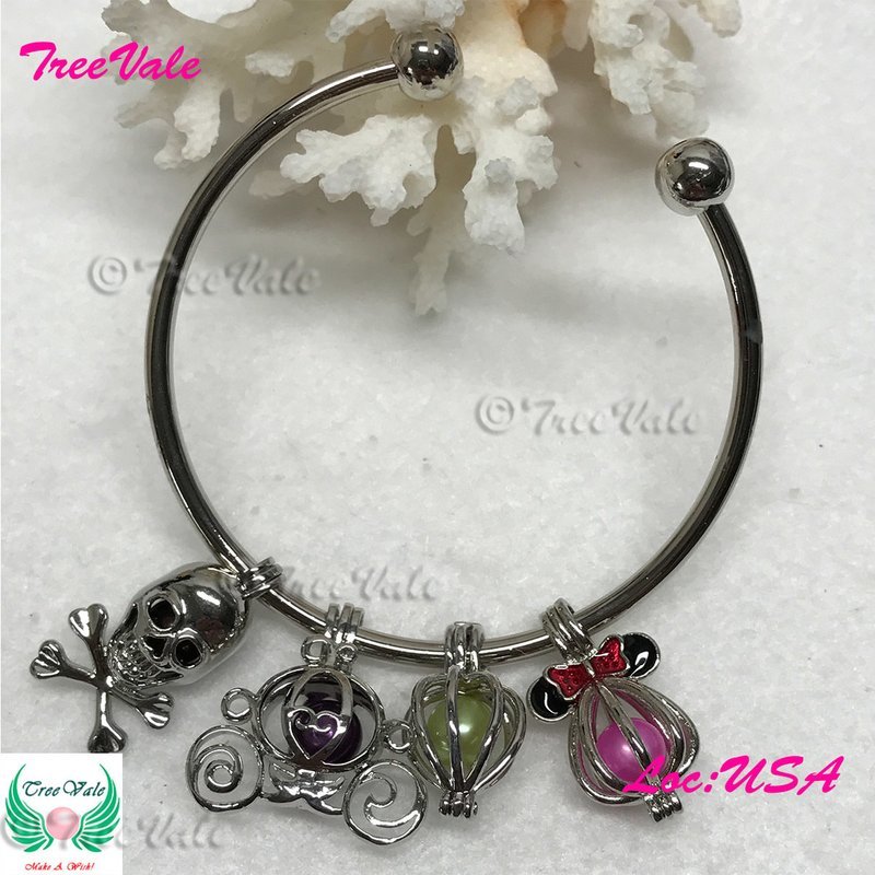 Adjustable Charm Bangle - Silver Plated