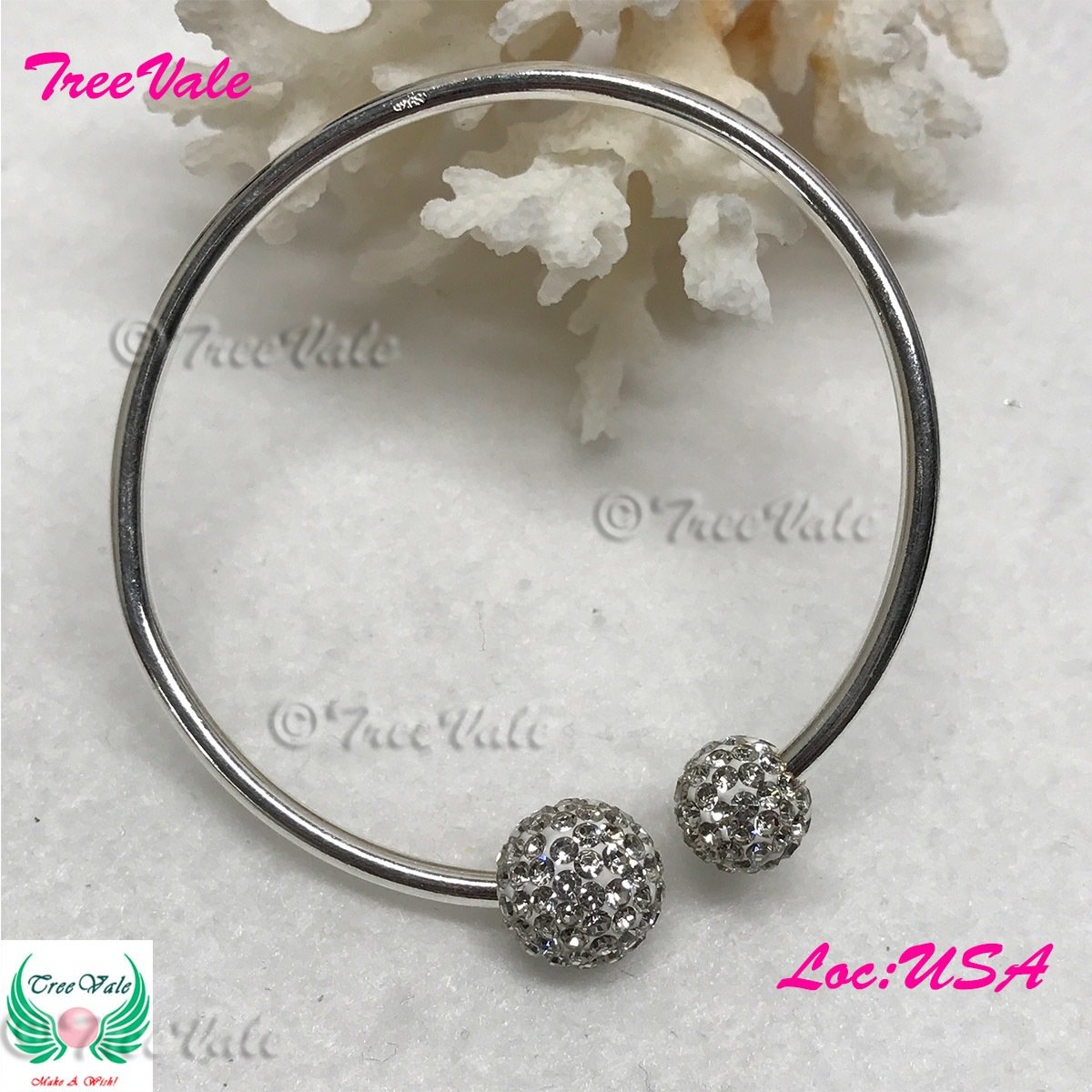 Adjustable Charm Crystal Bangle - Silver Plated