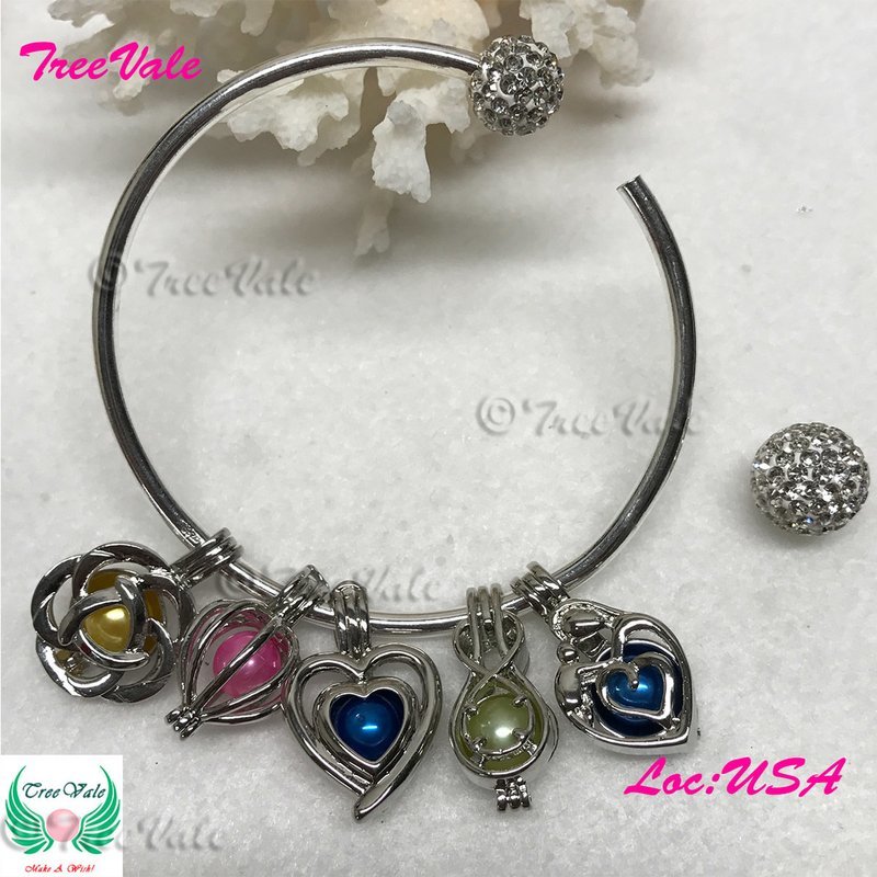 Adjustable Charm Crystal Bangle - Silver Plated