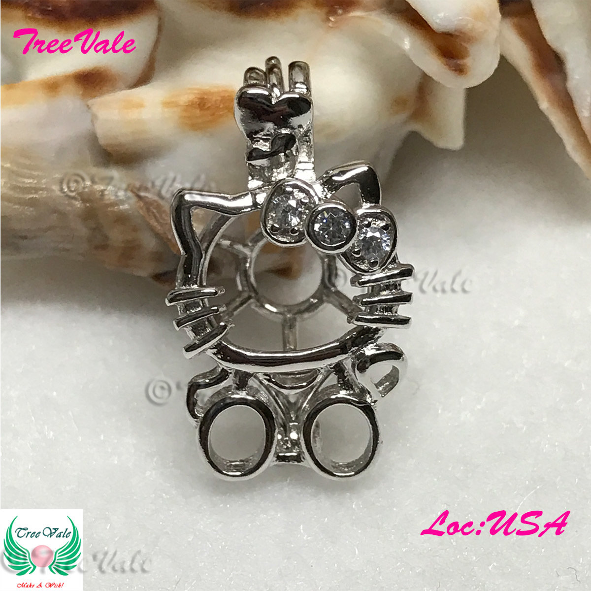 Hello Kitty - Solid 925 Sterling Silver - Locket Pearl Cage Pendant - Hold 6mm-8mm Pearl