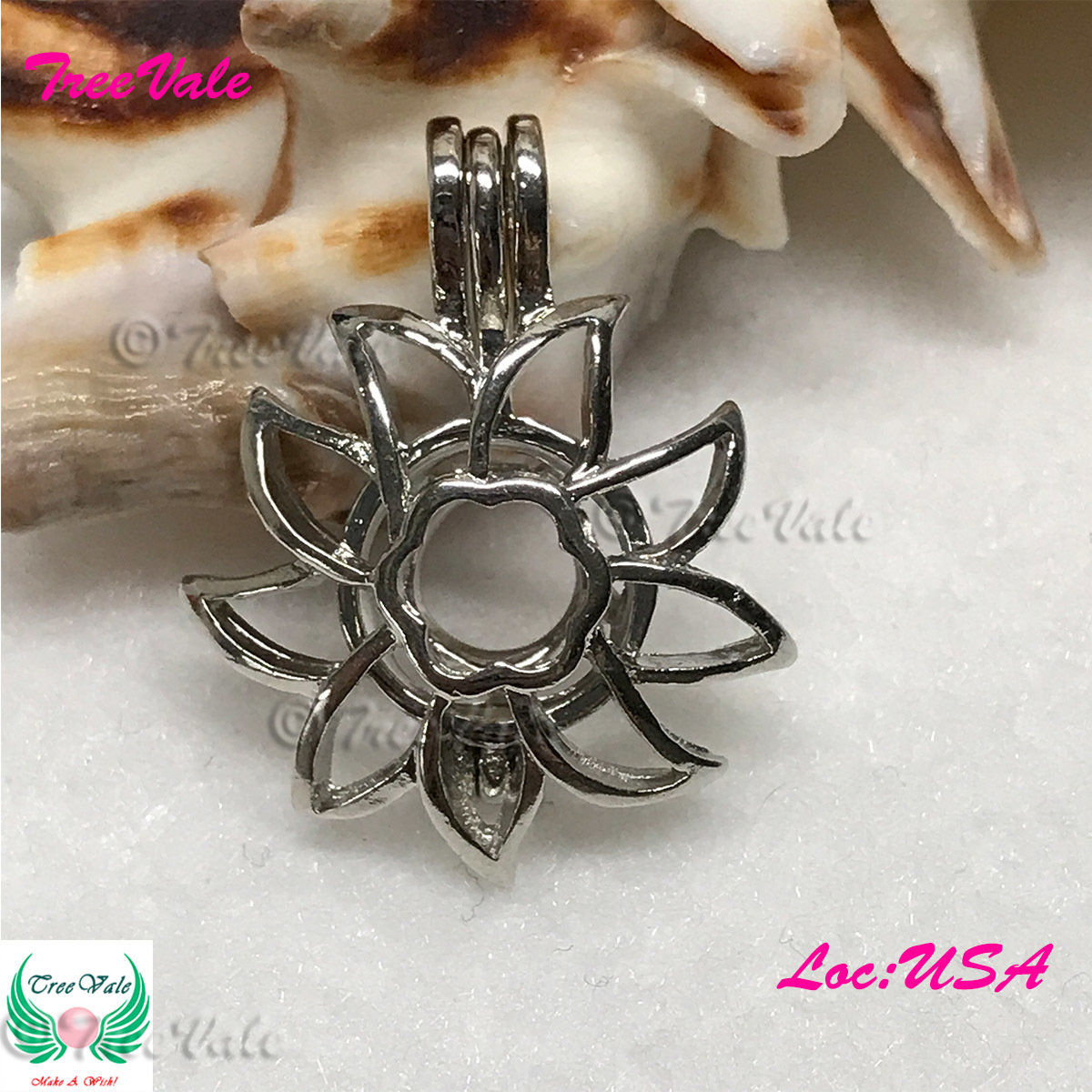 Beautiful Sunflower - Silver Plated - Locket Pearl Cage Pendant - Hold 6mm - 8mm Pearl