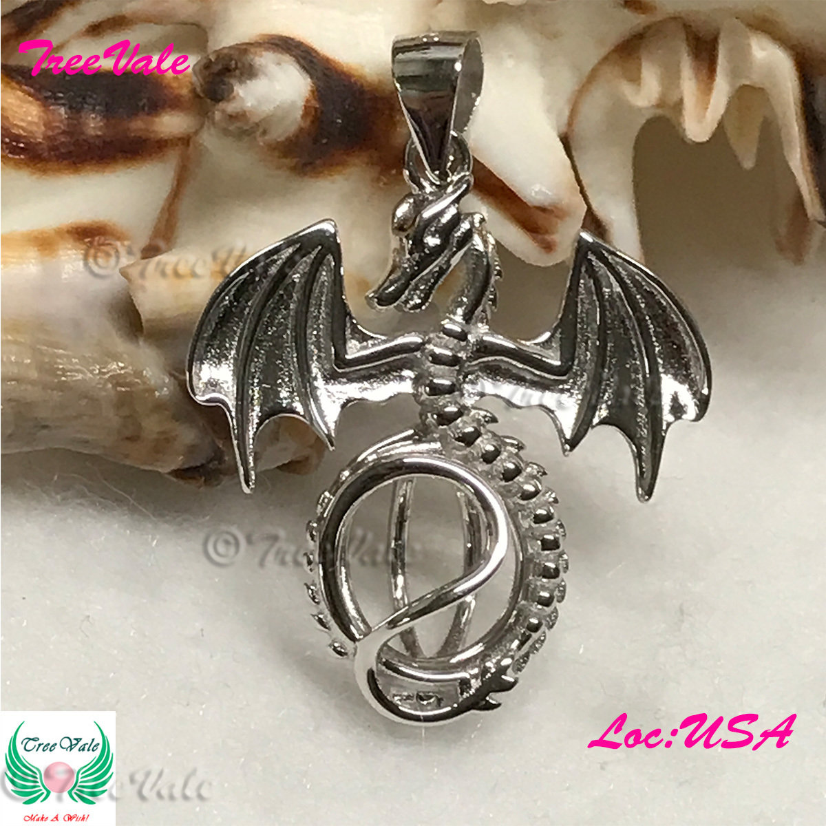Eon Dragon - Solid 925 Sterling Silver - Locket Pearl Cage Pendant - Hold 6mm-8mm Pearl