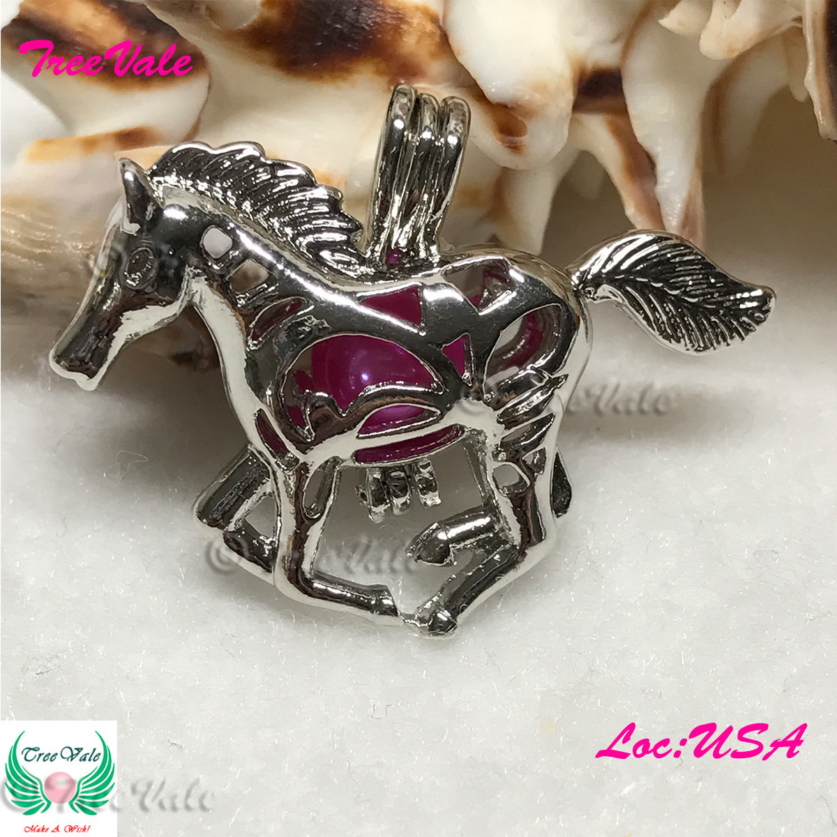 Fire Horse - Silver Plated - Locket Pearl Cage Pendant - Hold 6mm - 9mm Pearl