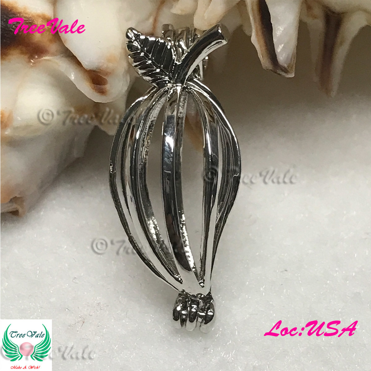 Leaf And Mango - Silver Plated - Locket Pearl Cage Pendant - Hold 6mm - 9mm Pearl