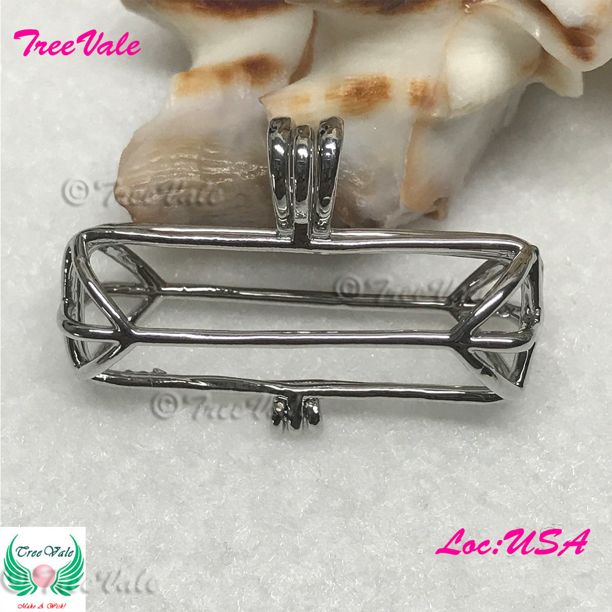 Horizonal Bar Tube - Silver Plated - Locket Pearl Cage Pendant - Hold 6mm - 8mm Pearl