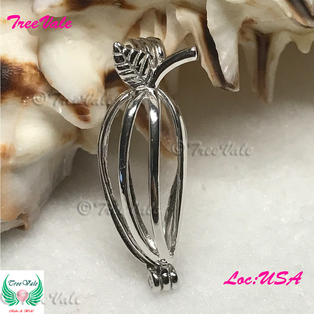 Tropical Mango - Solid 925 Sterling Silver - Locket Pearl Cage Pendant - Hold 6mm-8mm Pearl