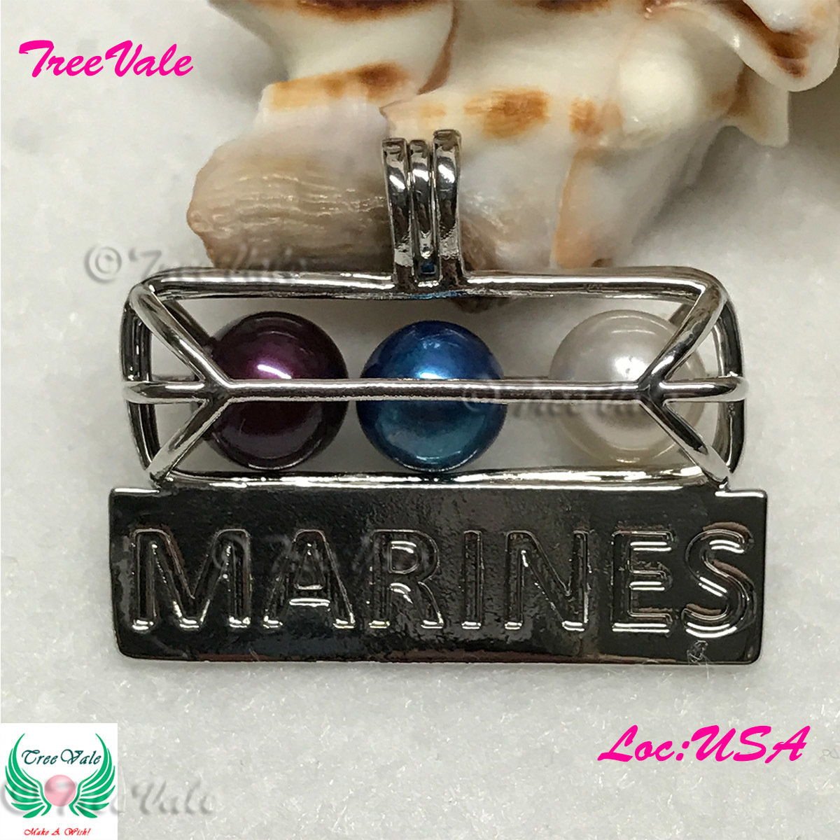 MARINES Bar Tube - Silver Plated - Locket Pearl Cage Pendant - Hold 6mm - 8mm Pearl