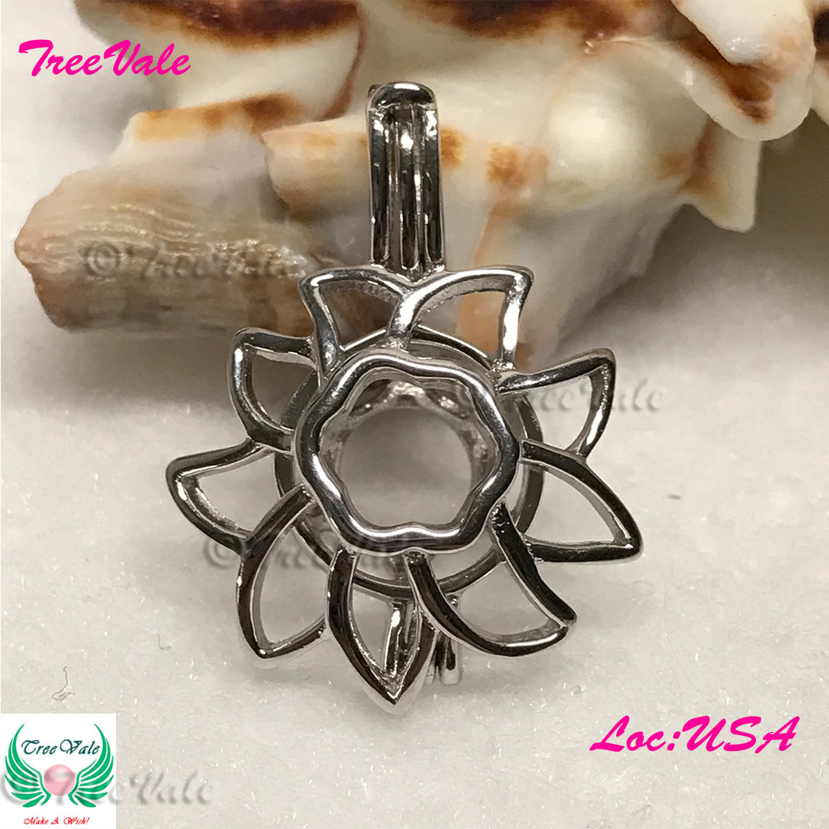 Sunflower - Solid 925 Sterling Silver - Locket Pearl Cage Pendant - Hold 6mm-8mm Pearl
