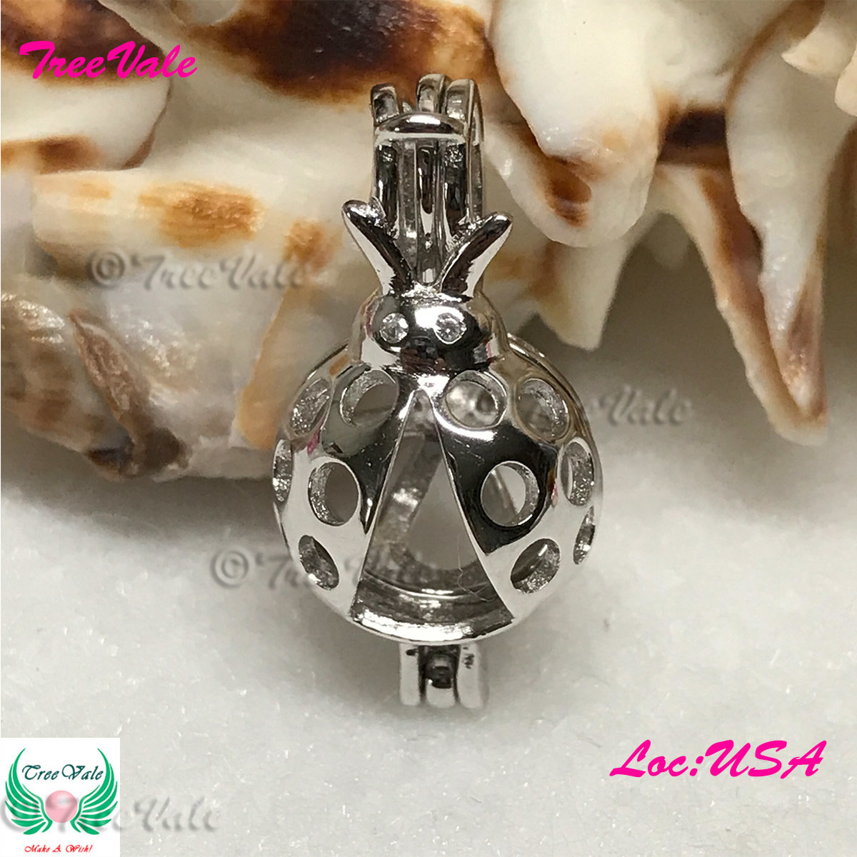 Lucky Ladybug - Solid 925 Sterling Silver - Locket Pearl Cage Pendant - Hold 6mm-9mm Pearl