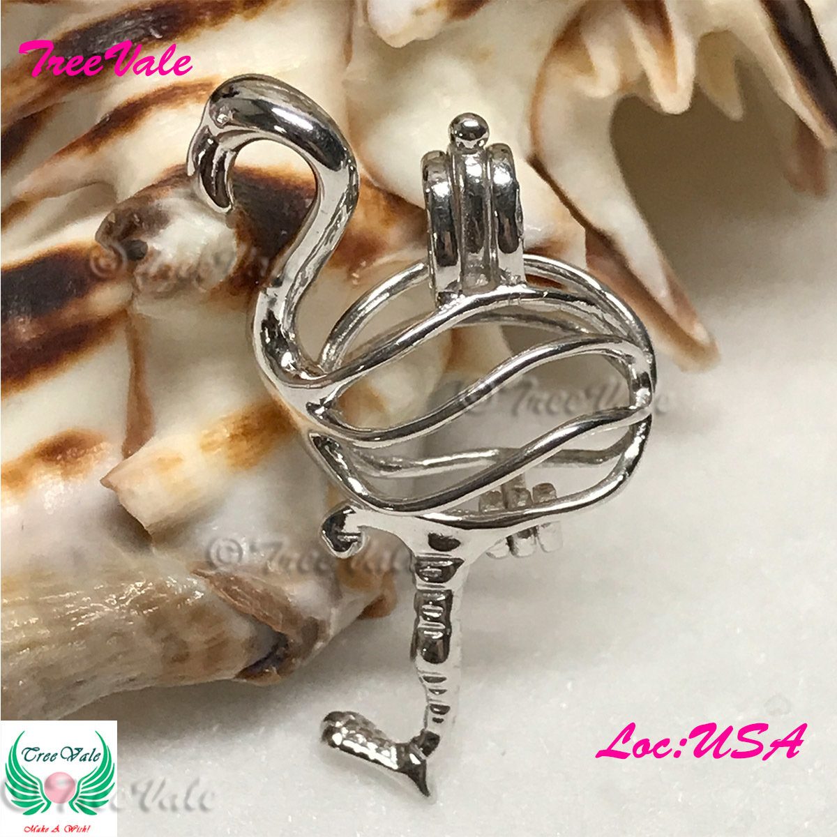 Flamingo - Solid 925 Sterling Silver - Locket Pearl Cage Pendant - Hold 6mm-8mm Pearl
