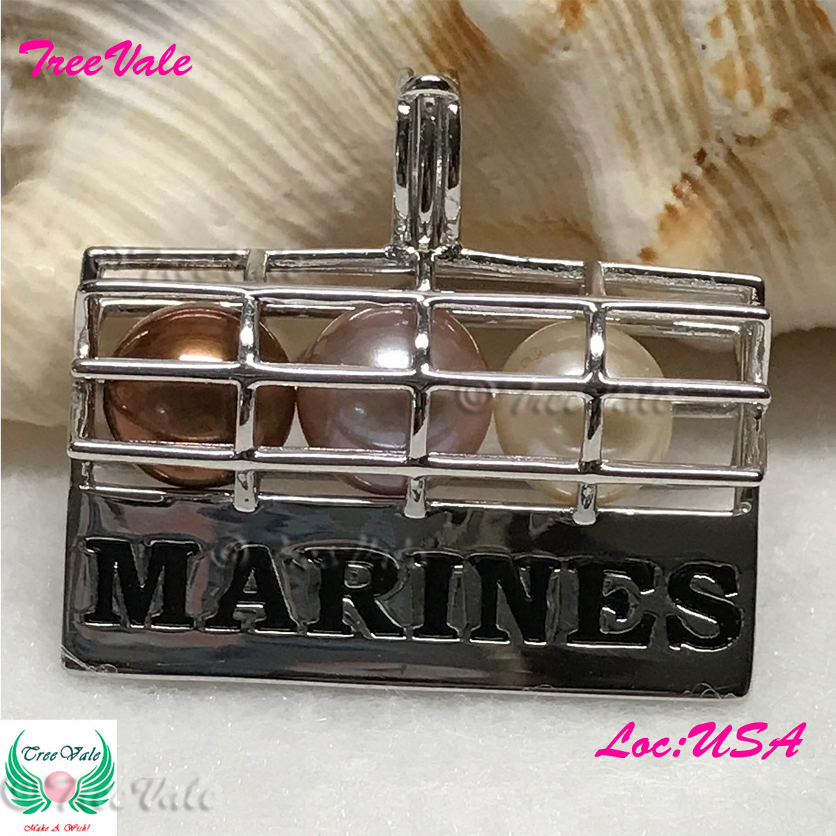 MARINES - Solid 925 Sterling Silver - Locket Pearl Cage Pendant - Hold 6mm-8mm Pearl