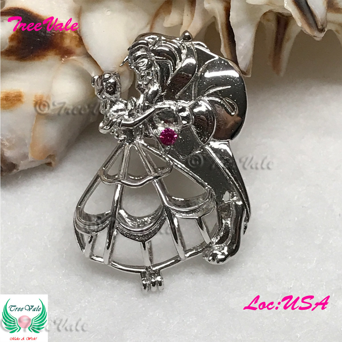 Dancing Beauty and the Beast - Solid 925 Sterling Silver - Locket Pearl Cage Pendant - Hold 6mm-9mm Pearl