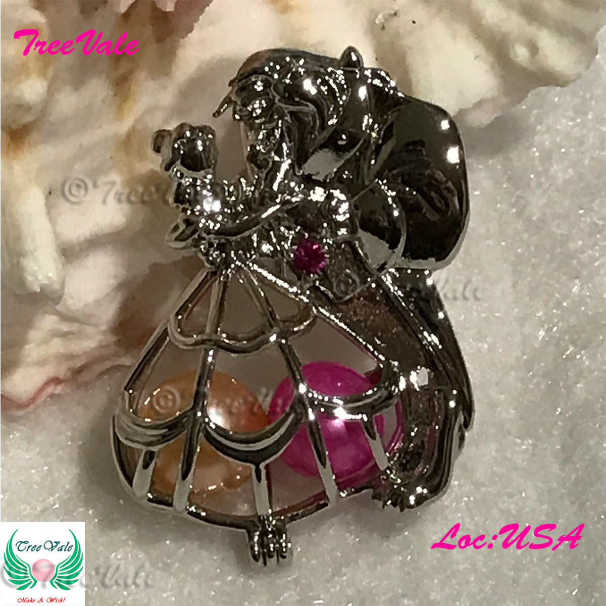 Dancing Beauty And The Beast - Silver Plated - Locket Pearl Cage Pendant - Hold 6mm - 10mm Pearl