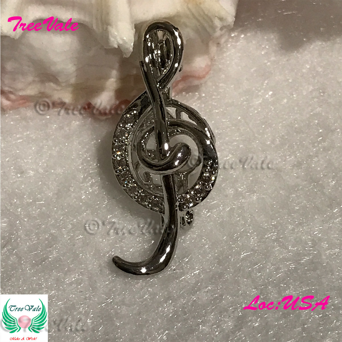 G-Clef, Musical Treble Note - Silver Plated - Locket Pearl Cage Pendant - Hold 6mm - 8mm Pearl