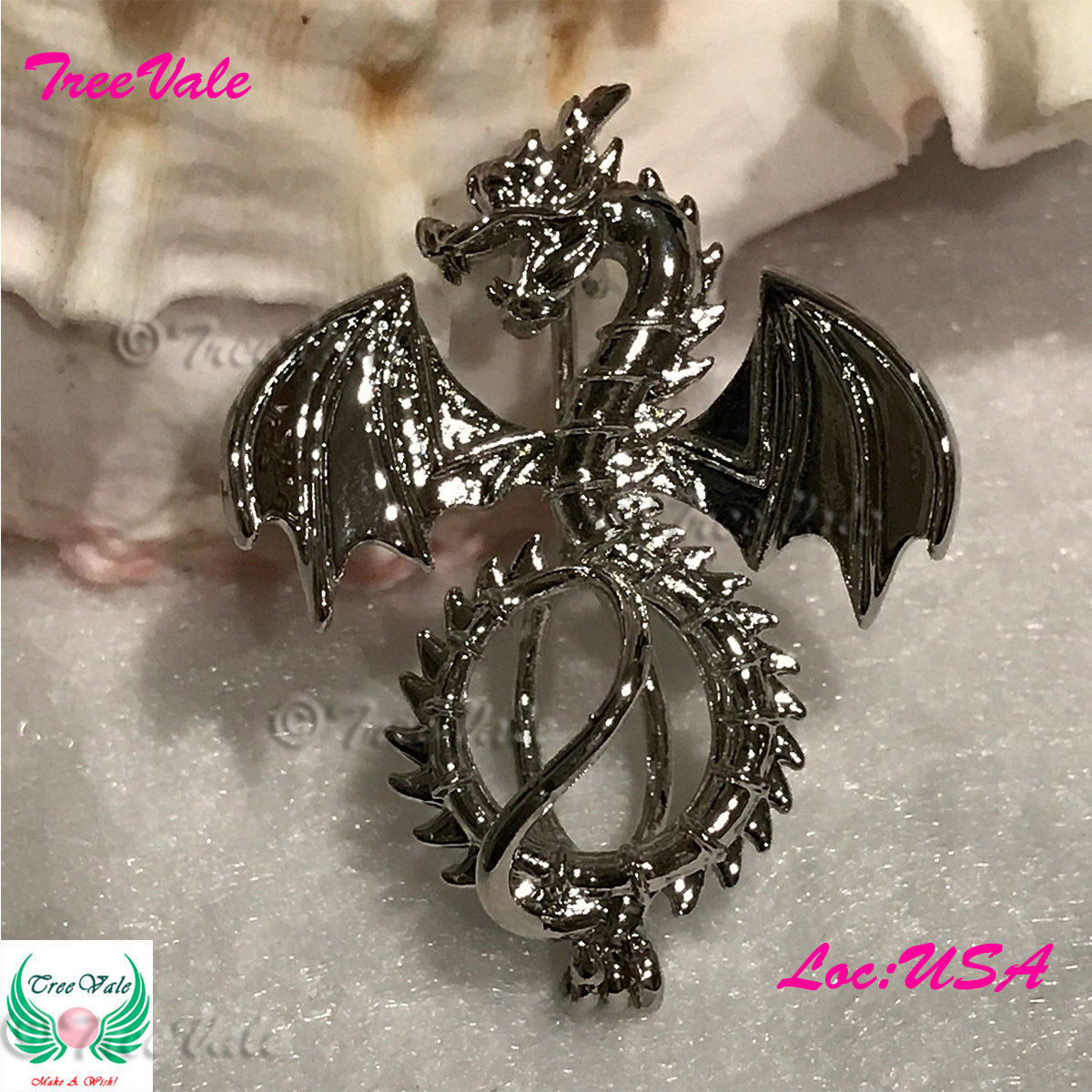 Eon Dragon - Silver Plated - Locket Pearl Cage Pendant - Hold 6mm - 8mm Pearl