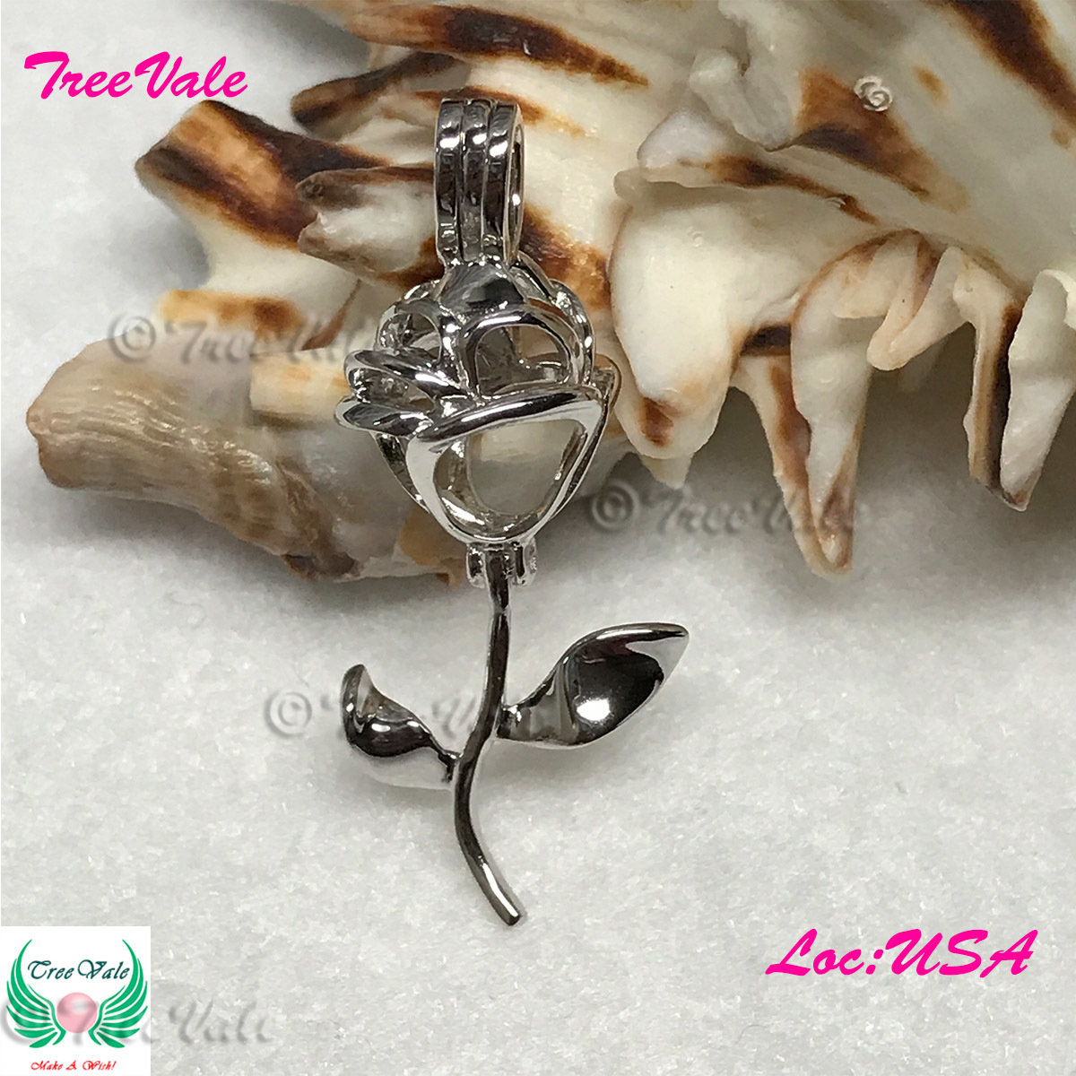 Permafrost Rose - Solid 925 Sterling Silver - Locket Pearl Cage Pendant - Hold 6mm-8mm Pearl