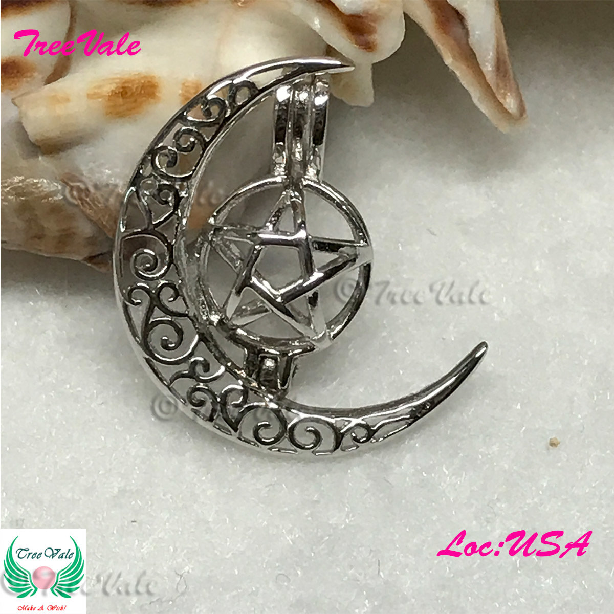 Prophecies of Moon And Star - Solid 925 Sterling Silver - Locket Pearl Cage Pendant - Hold 6mm-8mm Pearl