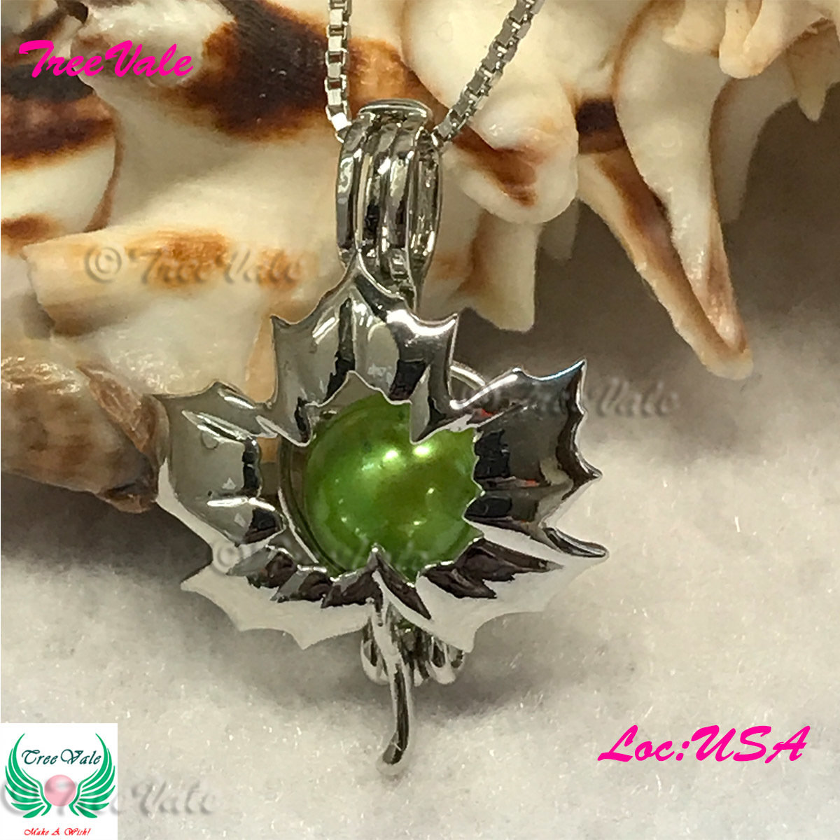 Solstice Maple Leaf - Silver Plated - Locket Pearl Cage Pendant - Hold 6mm - 8mm Pearl