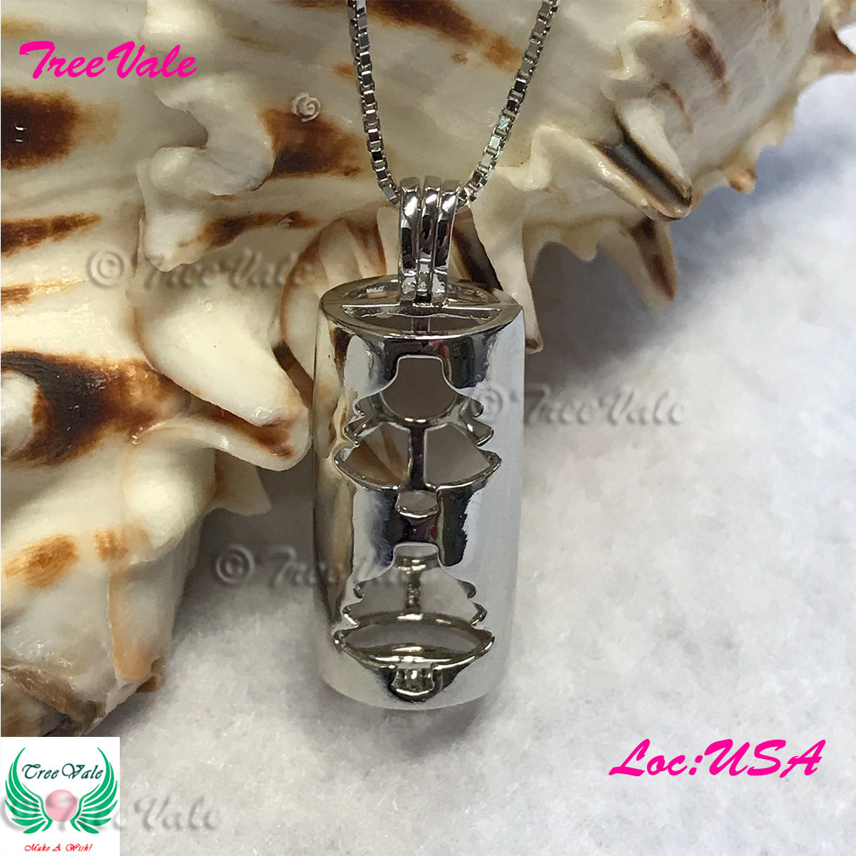Enchanted Trees Tube - Silver Plated - Locket Pearl Cage Pendant - Hold 6mm - 9mm Pearl