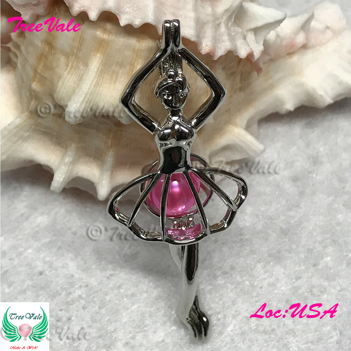 Ballet Dancer - Silver Plated - Locket Pearl Cage Pendant - Hold 6mm - 8mm Pearl