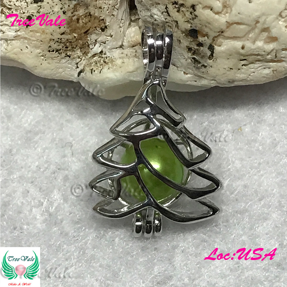 Jolly Christmas Tree - Solid 925 Sterling Silver - Locket Pearl Cage Pendant - Hold mm - mm Pearl