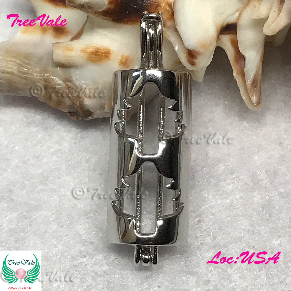 Pine trees Tube - Solid 925 Sterling Silver - Locket Pearl Cage Pendant - Hold 6mm-8mm Pearl