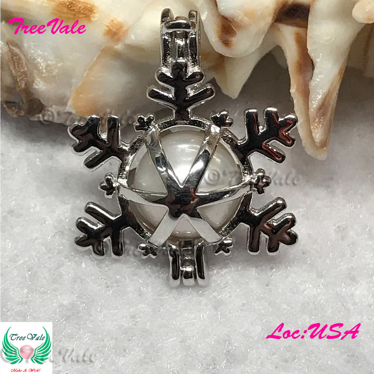 Falling Snowflake - Solid 925 Sterling Silver - Locket Pearl Cage Pendant - Hold 6mm-9mm Pearl