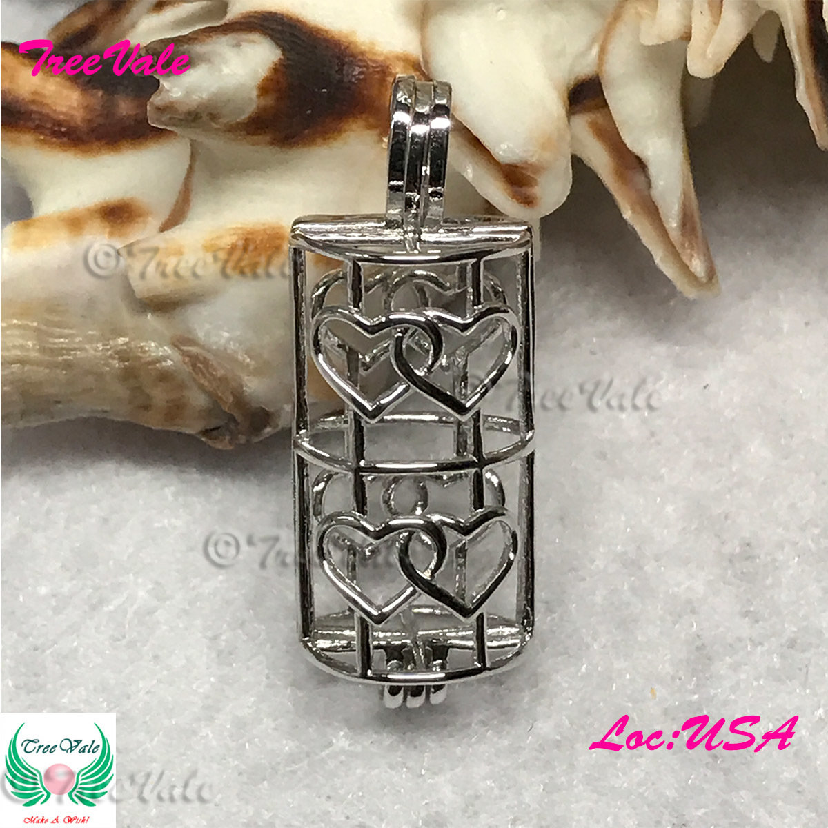 Intertwined Hearts Tube - Solid 925 Sterling Silver - Locket Pearl Cage Pendant - Hold 6mm-9mm Pearl