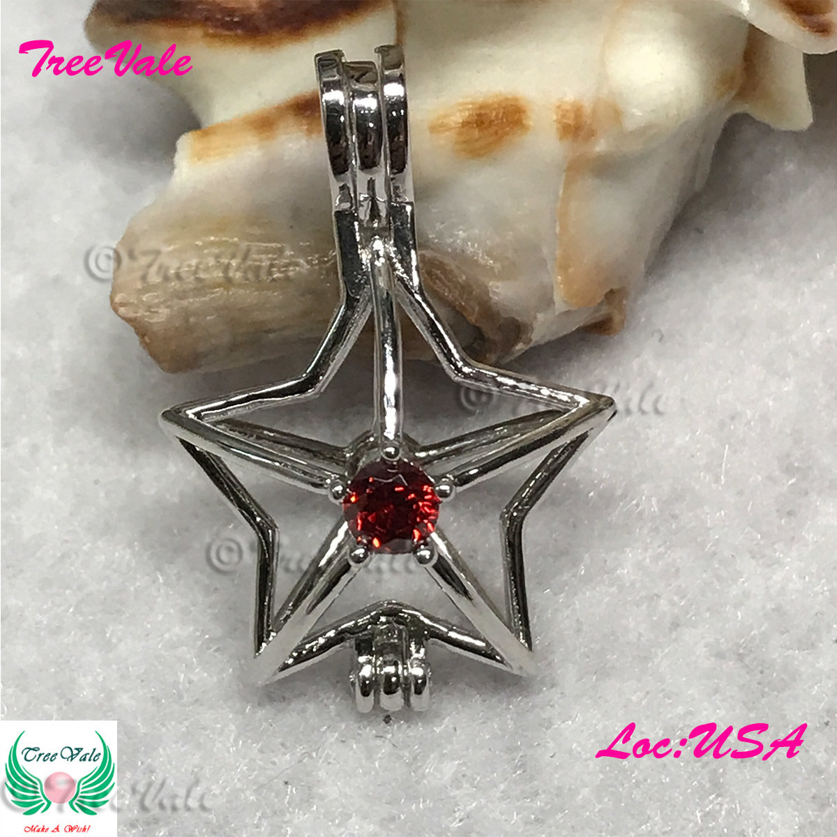 Shining Red Star - Solid 925 Sterling Silver - Locket Pearl Cage Pendant - Hold 6mm-9mm Pearl