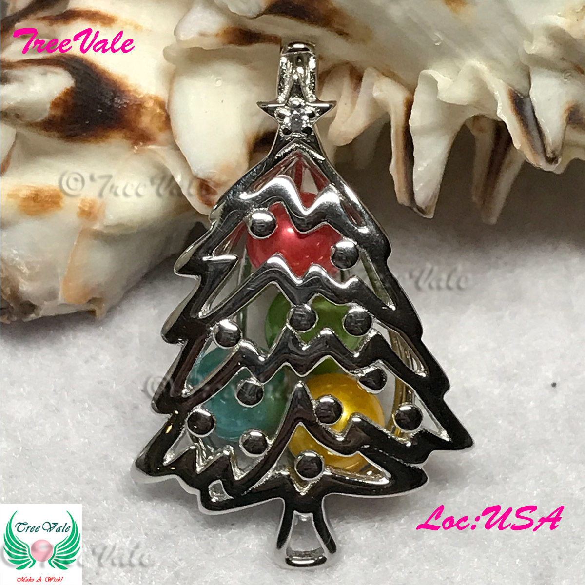 Belle Christmas Tree - Solid 925 Sterling Silver - Locket Pearl Cage Pendant - Hold 6mm-11mm Pearl
