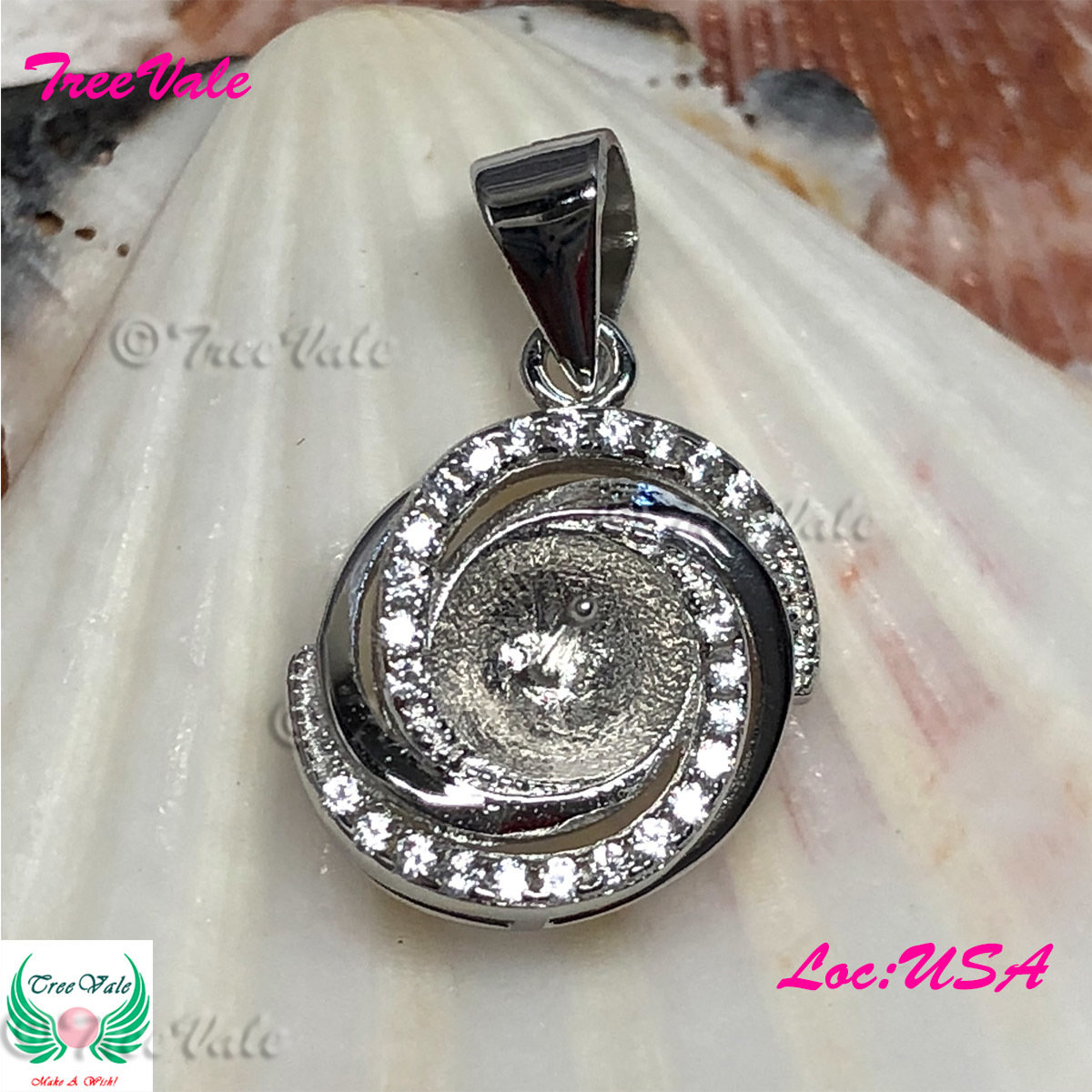 Swirl Halo Pendant Setting - 925 Sterling Silver