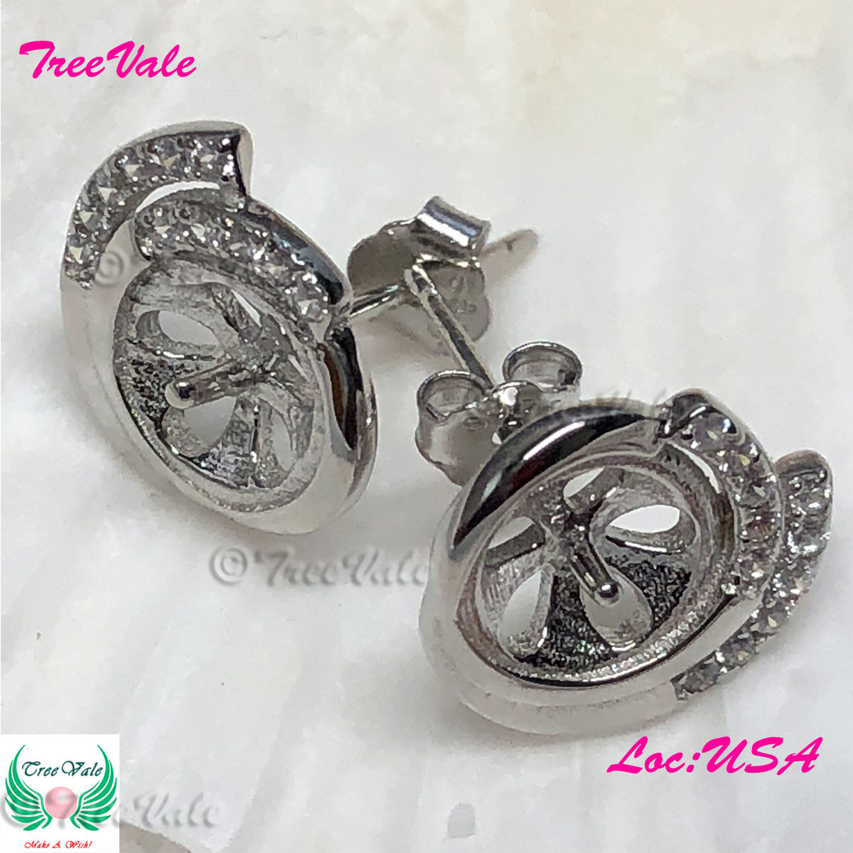 Swirl Halo Earring Settings - 925 Sterling Silver