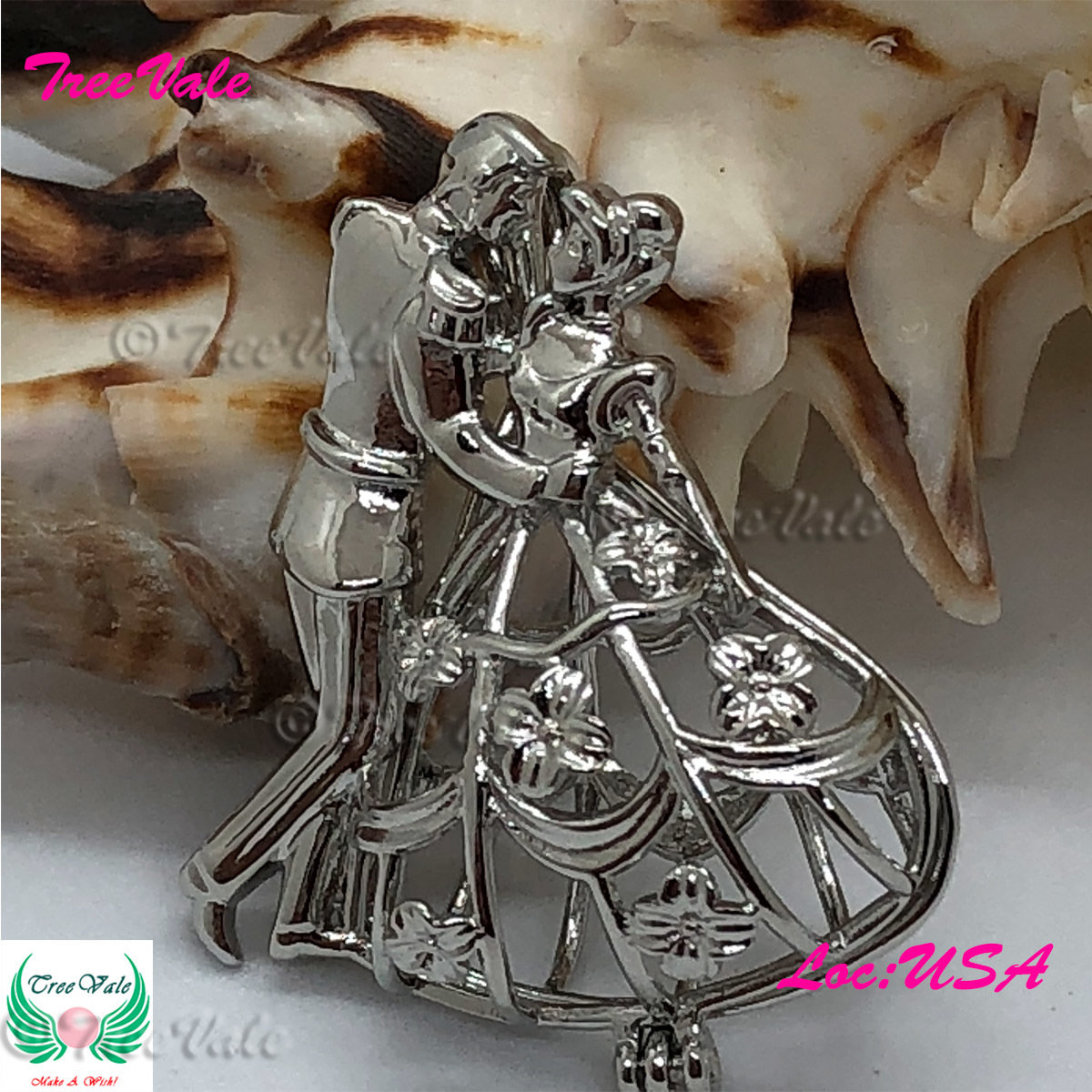 Cindy &amp; Princess Charming - Silver Plated - Locket Pearl Cage Pendant - Hold 6mm - 9mm Pearl
