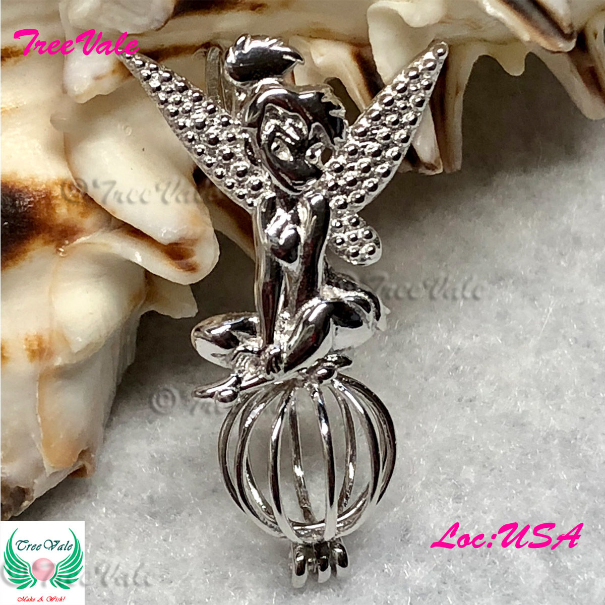 The Fantasy Fairy - Solid 925 Sterling Silver - Locket Pearl Cage Pendant - Hold 6mm-8mm Pearl