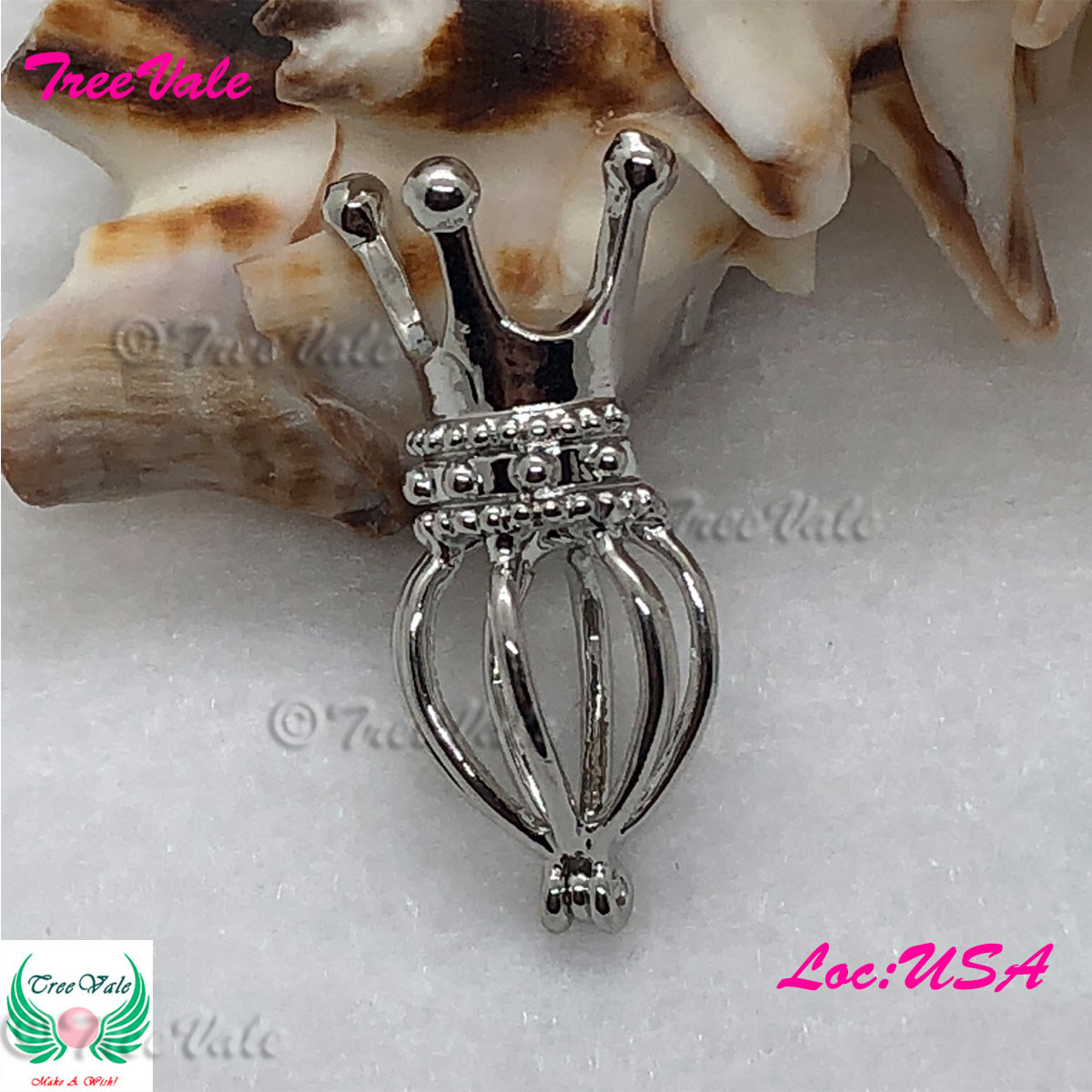 King Crown Pendant - Silver Plated - Locket Pearl Cage Pendant - Hold 6mm - 8mm Pearl