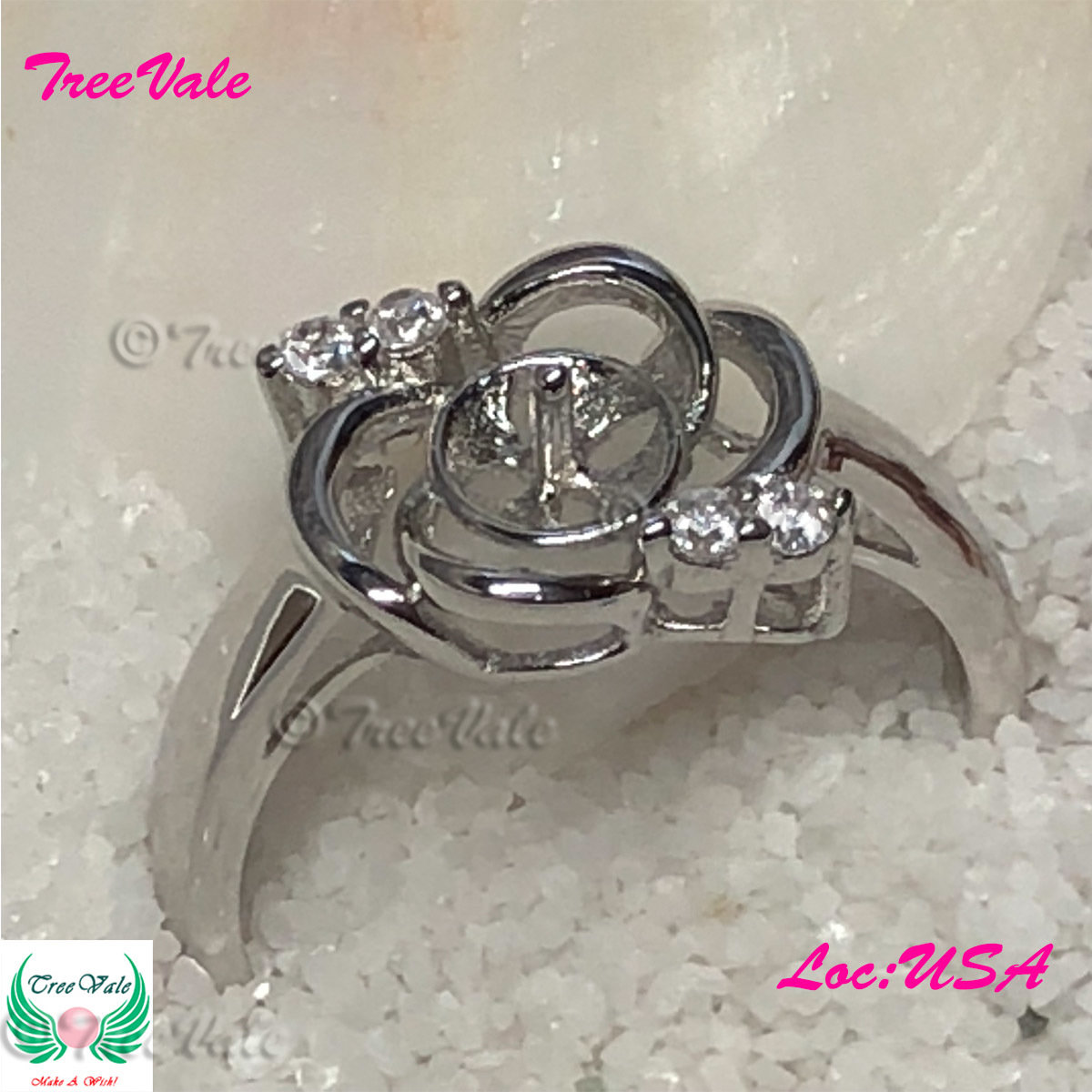 Flower Ring With 4 Small crystals Ring ADJUSTABLE -  925 Sterling Silver