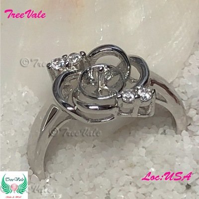 Flower Ring With 4 Small crystals Ring ADJUSTABLE -  925 Sterling Silver