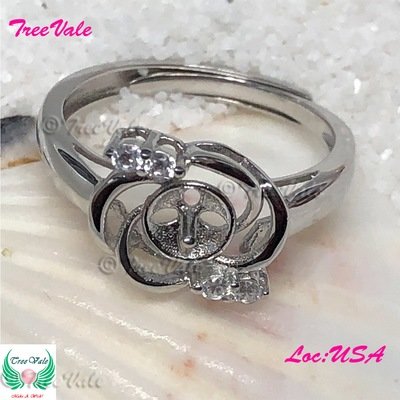 Flower Ring With 4 Small crystals Ring ADJUSTABLE -  925 Sterling Silver