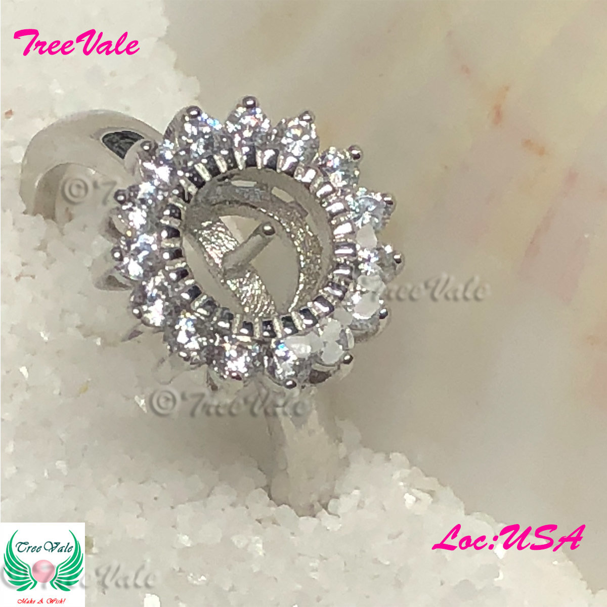Round Crystal Ring Adjustable - 925 Sterling Silver
