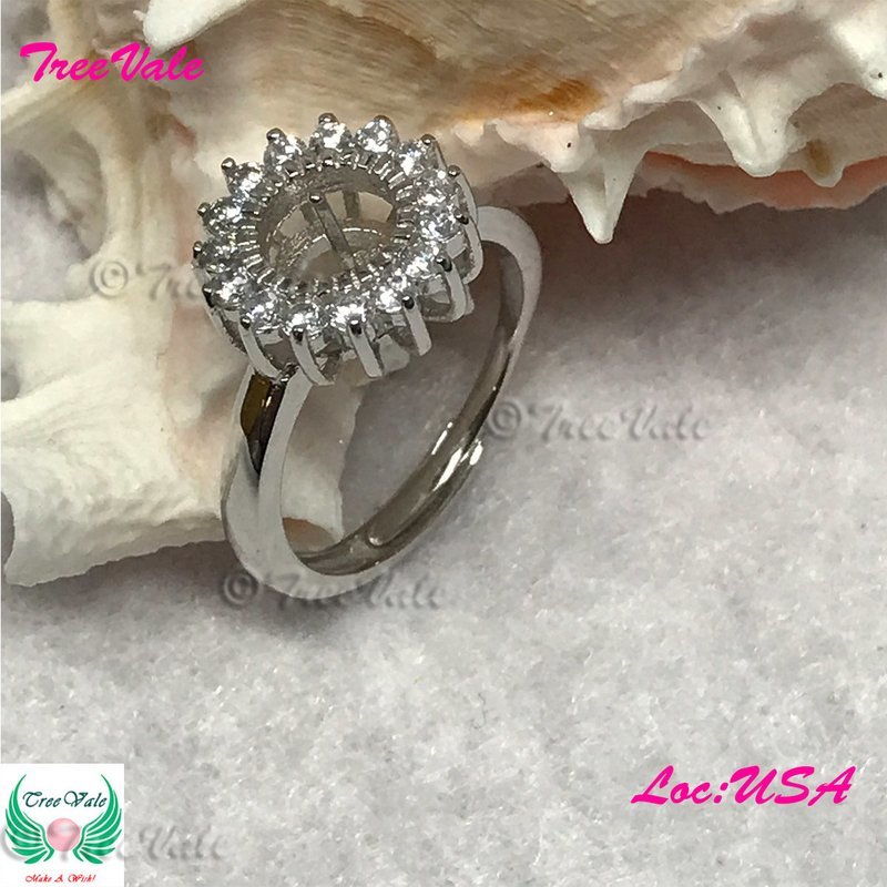 Round Crystal Ring Adjustable - 925 Sterling Silver