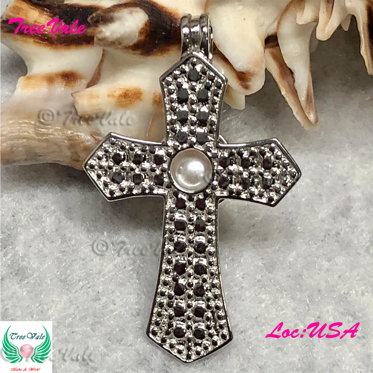 Angelic Cross - Solid 925 Sterling Silver - Locket Pearl Cage Pendant - Hold 6mm-8mm Pearl